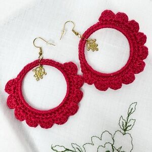 Elegant Red Crochet Hoop Earrings bohemian style